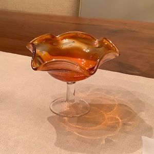 Vintage Amber carnival glass Fluted stemmed sherbet dish